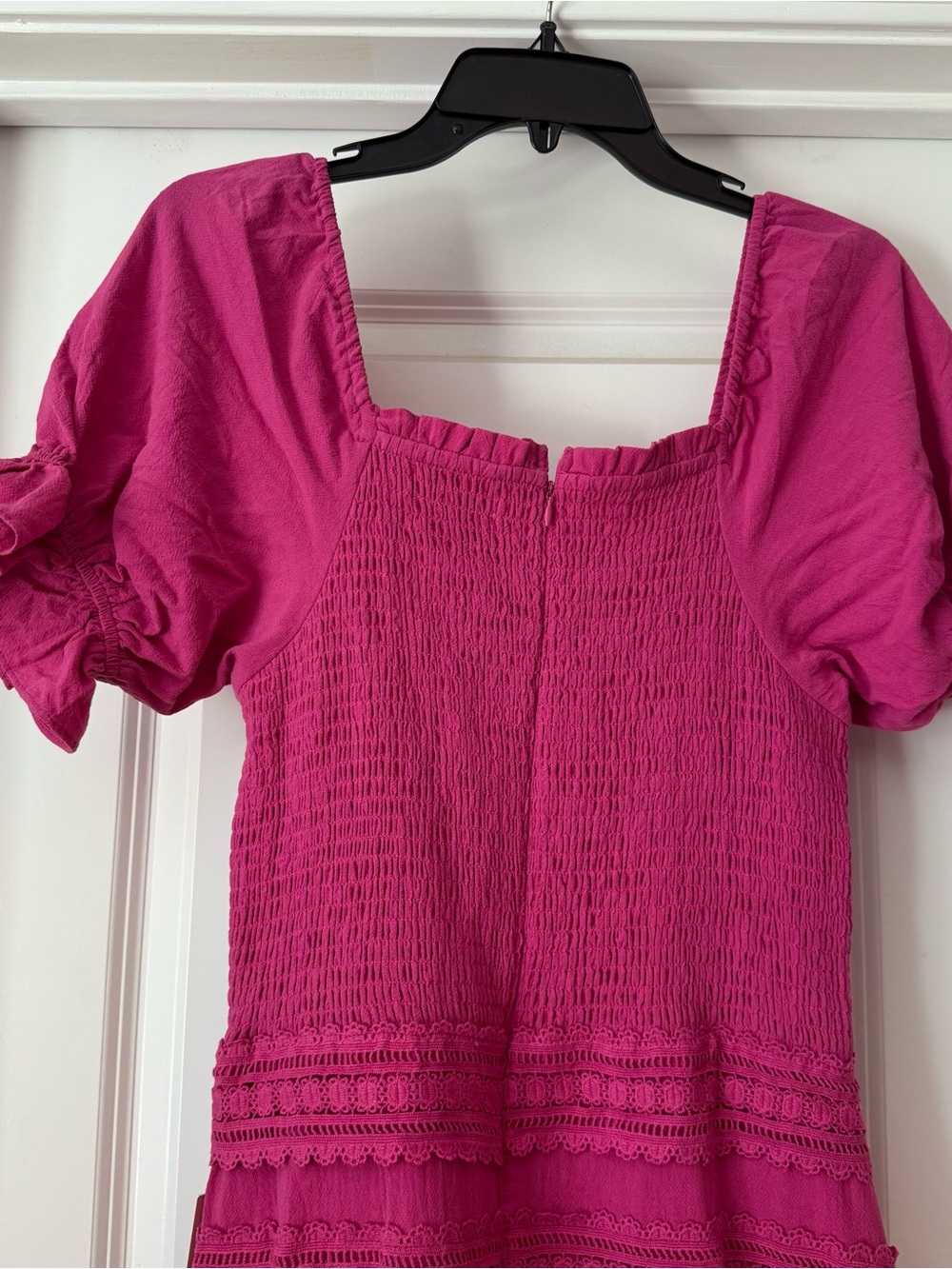 Ivy City Co Fuchsia Puff-Sleeve Tiered Midi Dress - Picture 9 of 9